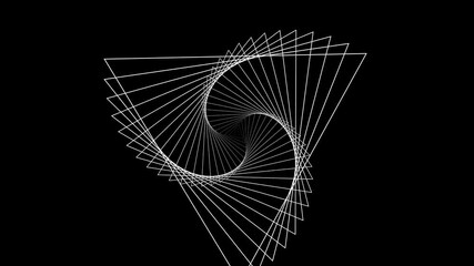 Poster - Abstract animation of graphic elements in white color on a black background - movement of triangles in rotation moving out from the screen center
