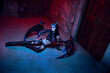 Girl devil in gothic costume and wings and horns