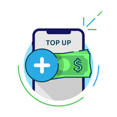 Poster - money top up on mobile phone device or smartphone concept illustration flat design vector eps10. graphic element for icon, infographic, empty state app or web ui