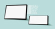 © grafius - Realistic horizontal black tablet pc pad computers and smartphone mockups vector EPS.