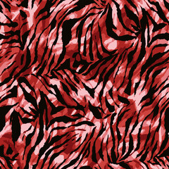 Full seamless zebra and tiger stripes animal skin pattern. Black and red design for textile fabric printing. Fashionable and home design fit.