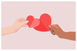 © Elena Pavlycheva - Women's and men's hands give each other hearts. Vector illustration for Valentine's Day.