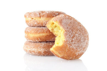 closeup bite missing from lemon paczki donut