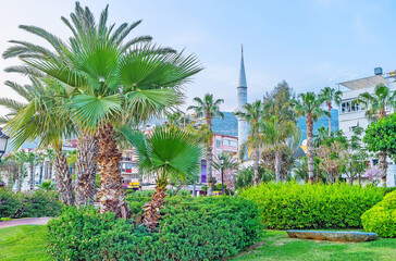 Poster - The minaret among the greenery in Alanya, Turkey