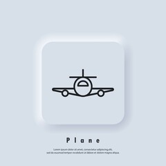 Airplane, plane icon. Travel agency badge logo. Airplane icons. Vector. UI icon. Neumorphic UI UX white user interface web button.