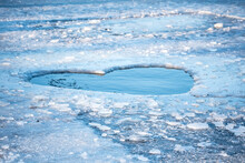 Heart-shaped Ice Hole. Valentine's Day For Walruses. The Frozen Lake.