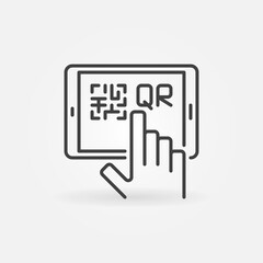 Poster - Hand and Tablet with QR Code linear vector concept icon or logo element