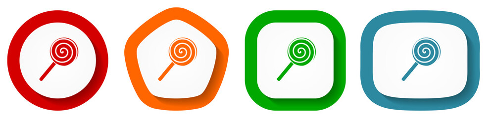 Poster - Lollipop, candy, sweet food vector icon set, flat design buttons on white background for webdesign and mobile phone apps