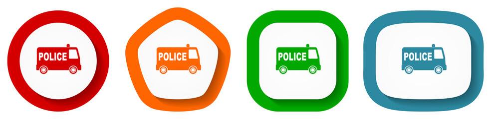 Poster - Police vector icon set, flat design buttons on white background for webdesign and mobile phone apps