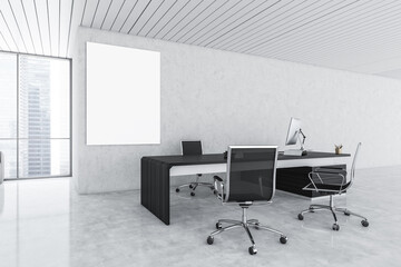 Poster - Mockup canvas in white and black office room with furniture and computer