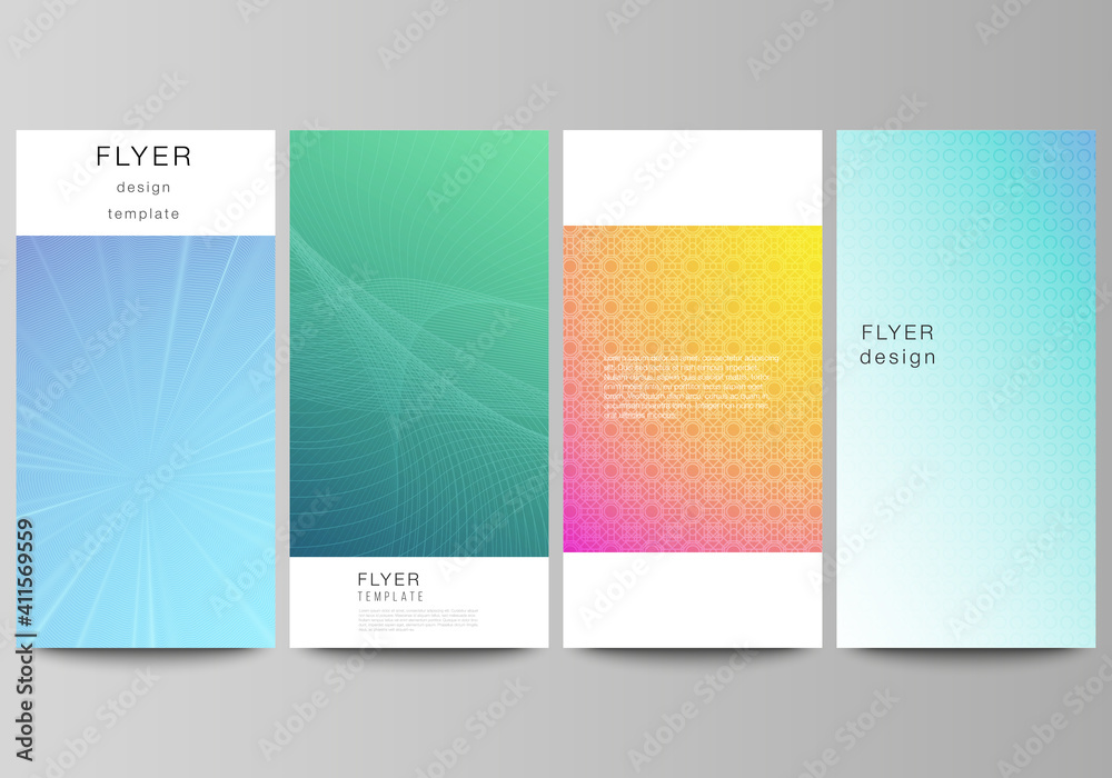 The minimalistic vector illustration of the editable layout of flyer, banner design templates. Abstract geometric pattern with colorful gradient business background. - obrazy, fototapety, plakaty 