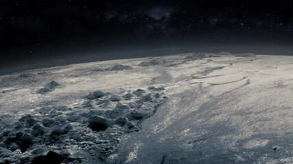 Wall Mural - Flying over alien exoplanet with milky way stars in background sci fi animation. Contains images furnished by Nasa