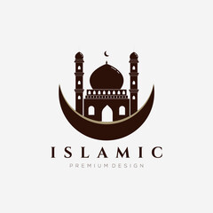 Wall Mural - islamic arabic mosque logo vector illustration design