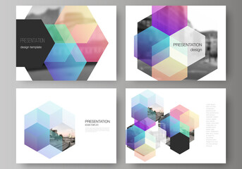 Poster - Vector layout of the presentation slides design business templates, multipurpose template with colorful hexagons, geometric shapes, tech background for presentation brochure, brochure cover, report.