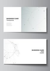 Poster - Vector layout of two creative business cards design templates, horizontal template vector design. Gray technology background with connecting lines and dots. Network concept.