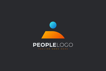 Poster - Abstract People Logo. Blue and Orange Geometric Shape Human Icon isolated on Black Background. Flat Vector Logo Design Template Element.