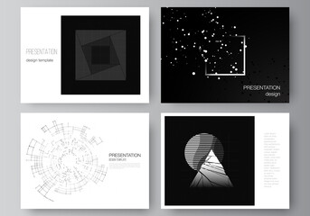 Poster - Vector layout of the presentation slides design templates for presentation brochure, brochure cover. Black color technology background. Digital visualization of science, medicine, technology concept.