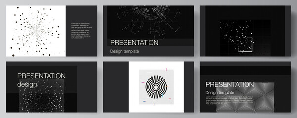 Vector layout of the presentation slides design templates for presentation brochure, brochure cover. Black color technology background. Digital visualization of science, medicine, technology concept.