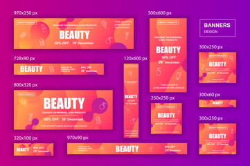 Aufkleber - Collection web banners different sizes for mobile and social networks, poster, shopping ads, marketing material. Bundle banners for product promotion, beauty and cosmetics, fashion, natural product.