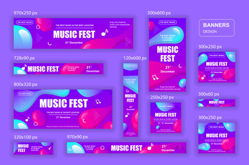 Aufkleber - Collection web banners different sizes for mobile and social networks, poster, shopping ads, marketing material. Bundle banners for product promotion, music fest, dj party, musical holiday.