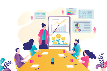 Wall Mural - Businesswoman presentation new project on conferenсe. Office workers listen to boss