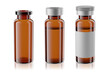Vaccine brown glass injection vials set isolated. 3d rendering mockup.