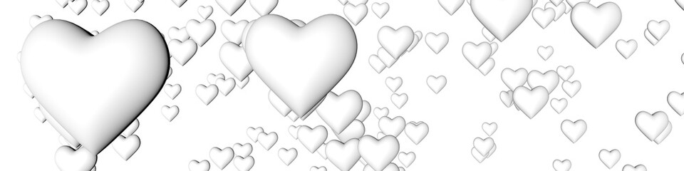 Poster - White 3d hearts on a white background. St. Valentine's Day. Themes of love and romance. Chaotic location.