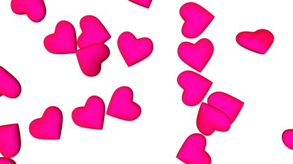 Poster - Pink 3d hearts on a white background. St. Valentine's Day. Themes of love and romance. Chaotic location. Feelings and emotions.