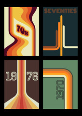 1970s Background Set, Vintage Color Linear Poster, Cover Templates