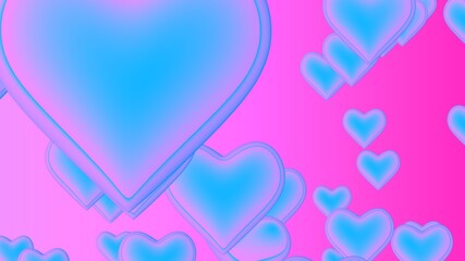 Poster - Pink blue 3d hearts. Valentine's Day. Rendering an image. Love and feelings. Relationship romance. Emotions of happiness.