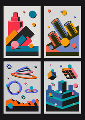 Abstract Backgrounds, Isometric Illustration Set, Geometric Shapes and Vintage Colors 