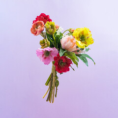 Poster - Colorful flower bouquet. Minimal modern creative Valentines or woman's day concept. Retro style new vintage.