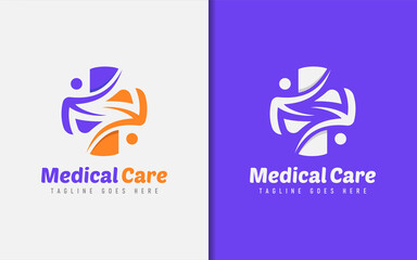 Poster - Medical Care Logo Design. Medical Cross Symbol Formed From Two People Shapes. Vector Logo Illustration.