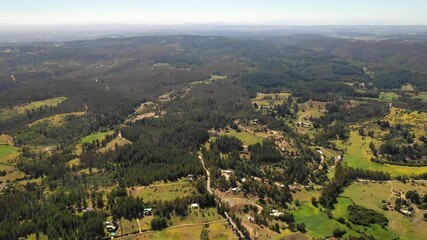 Wall Mural - amazing aerial view of the chilean countryside with the trees in the forest and agricultural fields 