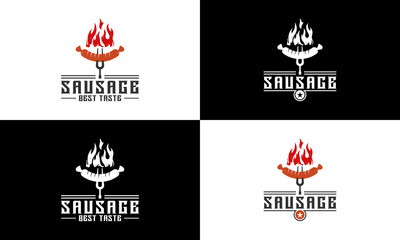 Canvas Print - grilled sausage logo with sausage skewer that looks delicious and tasty