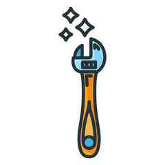 Concept wrench construction tool icon, spanner toolkit professional instrument flat line vector illustration, isolated on white.