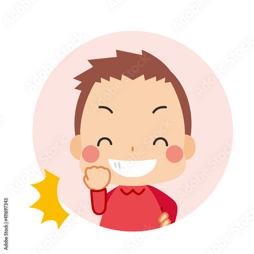 自信満々にガッツポーズをする可愛い小さな男の子 アイコン イラスト 円形 Vektornyj Obekt Stock Adobe Stock