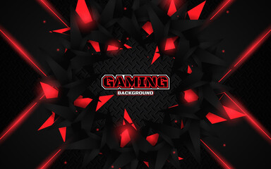 Fototapete - Abstract futuristic geometric black and red gaming background with modern esport shapes. Vector design template technology concept can use element game banner, sport poster, cyber wallpaper, web