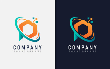 Poster - Abstract Initial Letter P Digital Tech Logo Design. Vector Logo Illustration.