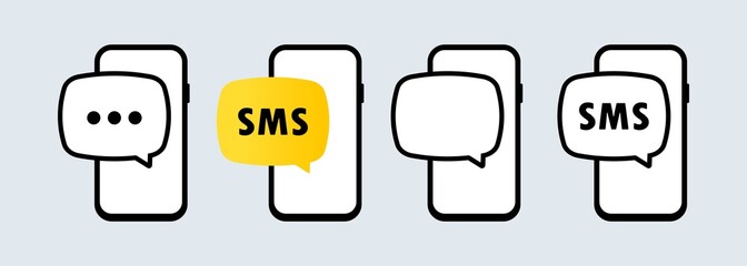 Poster - New sms line icon set. Smartphone with new message. Communication concept. Vector EPS 10. Isolated on white background