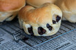 Close up homemade bread with raisins.