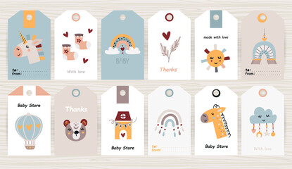 Wall Mural - Set of tags with bohemian items for girl and boy.