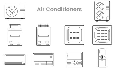 Vector Icons set of Air conditioners module in various type