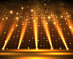 Stage podium with lighting, Stage Podium Scene with for Award Ceremony on brown Background. Vector illustration.