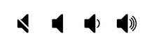 Volume Control Vector Icons Set. Isolated Sound Controlling, Down, Up, Mute, Off Symbols Collection
