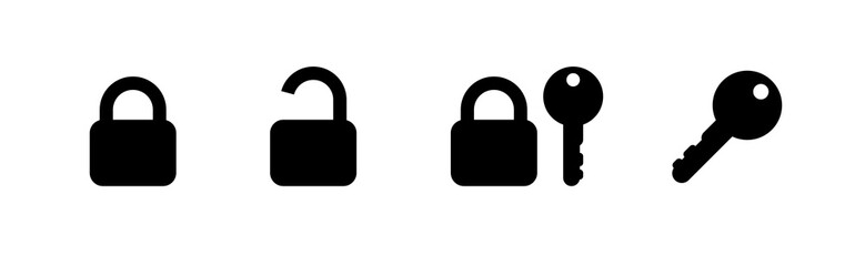 Lock, padlock vector icons set. Open, Close Lock, Key isolated symbols collection – Vector