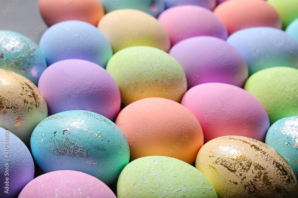 Many colorful Easter eggs as background