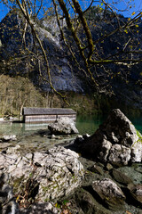 Poster - Boat house at the Obersee in Berchtesgadener Land, Bavaria, Germany.