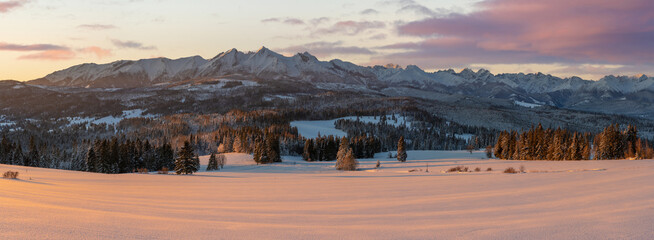 Wall Mural - Beautiful mountain landscape during romantic winter sunrise - Tatra Mountains, Poland