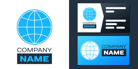 Poster - Logotype Earth globe icon isolated on white background. World or Earth sign. Global internet symbol. Geometric shapes. Logo design template element. Vector.